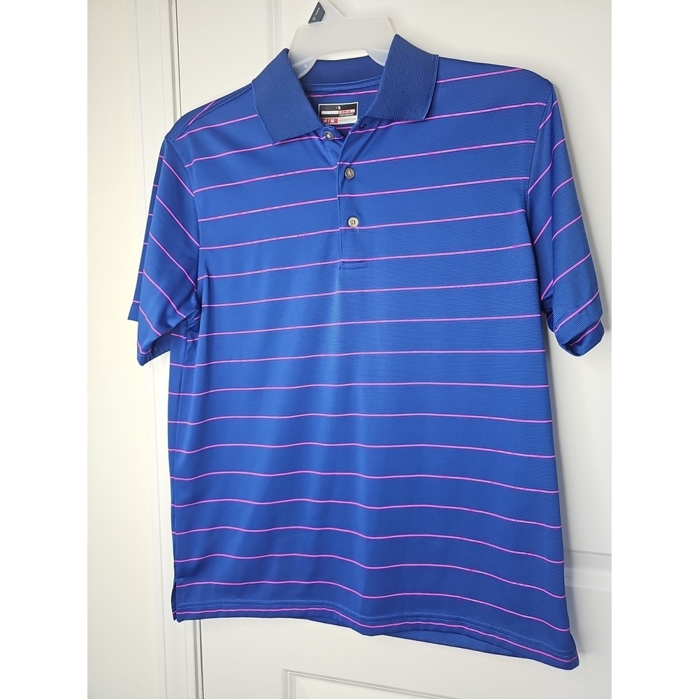 Grand Slam Men's Performance Short Sleeve Polo Shirt  Blue Pink‎ Striped Size M